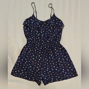 LC Lauren Conrad Romper - Navy Blue Floral Sleeveless Strappy Ruffle - Size 8